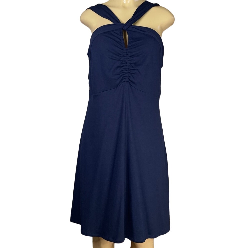 Cabi 6416 Strap Tee Dress Sleeveless Halter Neck Navy Blue Sz Medium